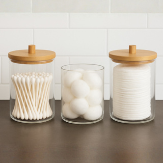 Potes de Acrílico com Tampa de Bambu – Ideal para Cotonetes e Algodão em Oferta na Shopee