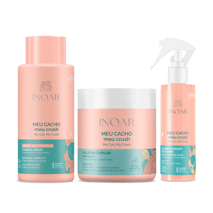 Inoar Kit Meu Cacho Meu Crush Creme de Pentear 500ml + Gelatina 500ml + Fluido Ativador 200ml