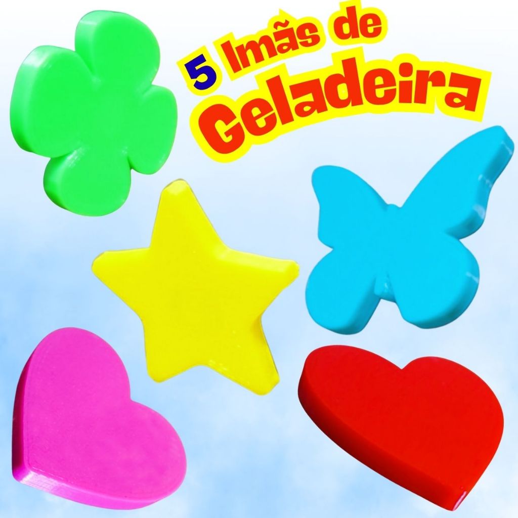Kit 5 Imãs Magneticos Decorativos Para Superficie Metalica Geladeira Recados Lembretes Impressão 3D