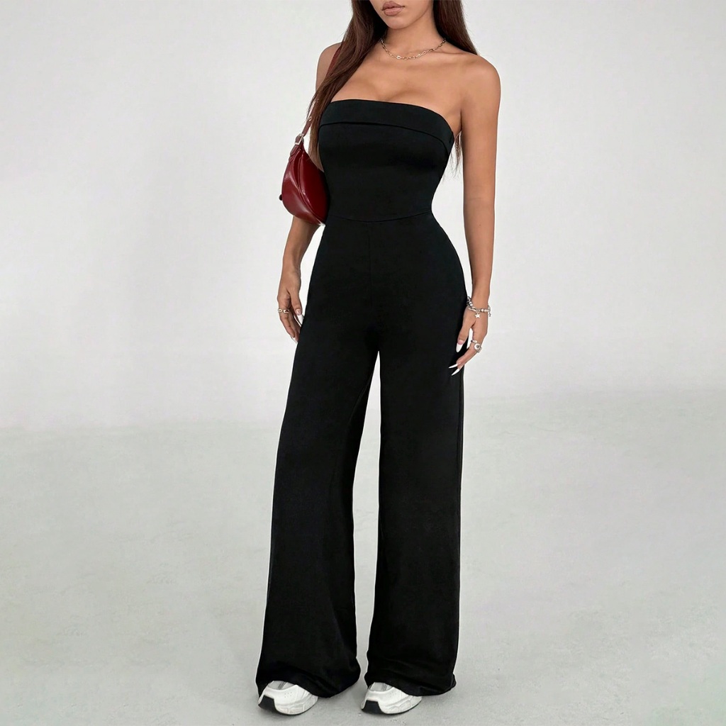 Macacão Longo Feminino Ombo A Ombro Tomara Que Caia Elegante Moda Casual em Oferta na Shopee