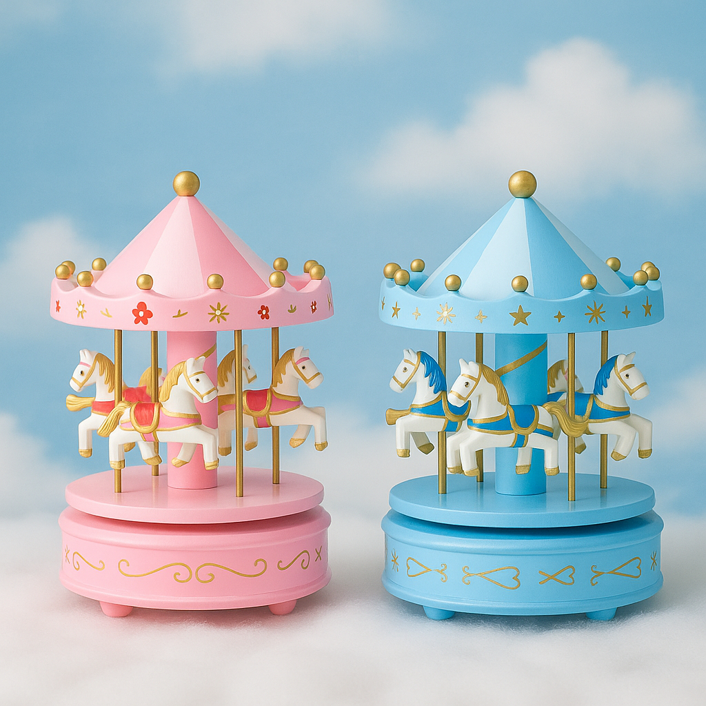 Carrossel Musical Infantil Cavalinhos Caixa de Música Bebê Quarto Rosa e Azul ENVIO IMEDIATO