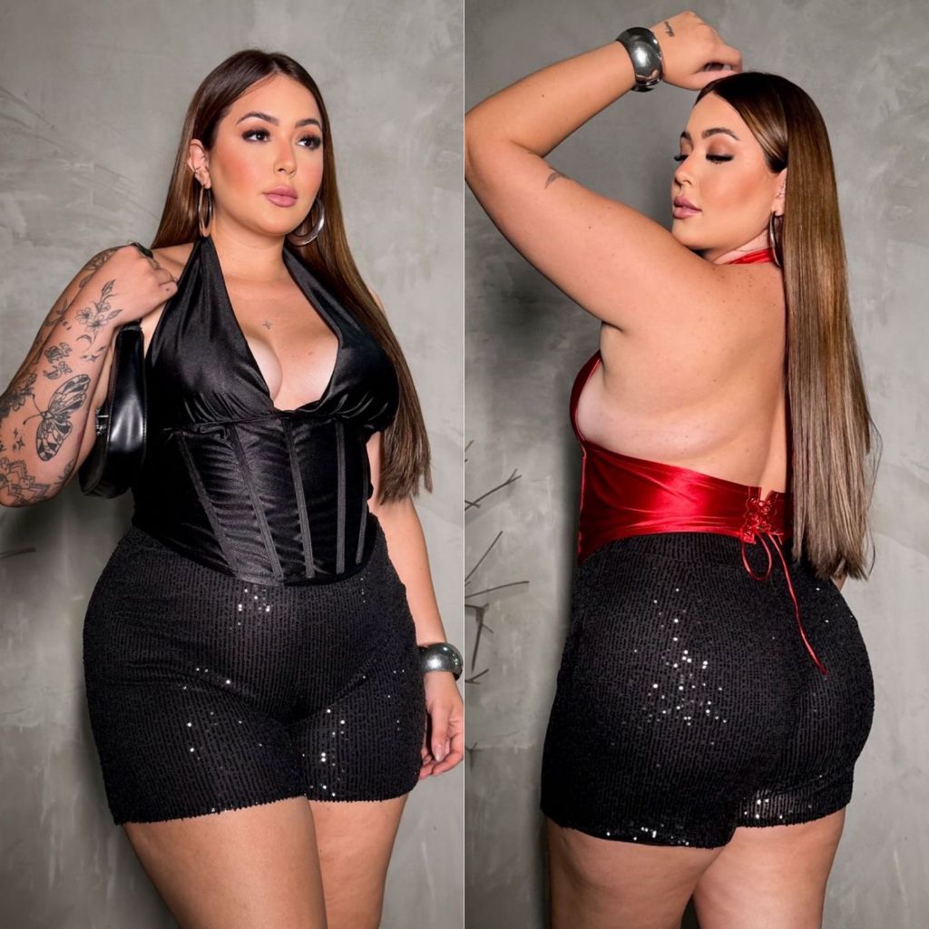 Cropped Cetim Preto Vermelho Cereja Estilo Corset Corpinho Frente Única Decote V Amarração Costas Trançada Espartilho