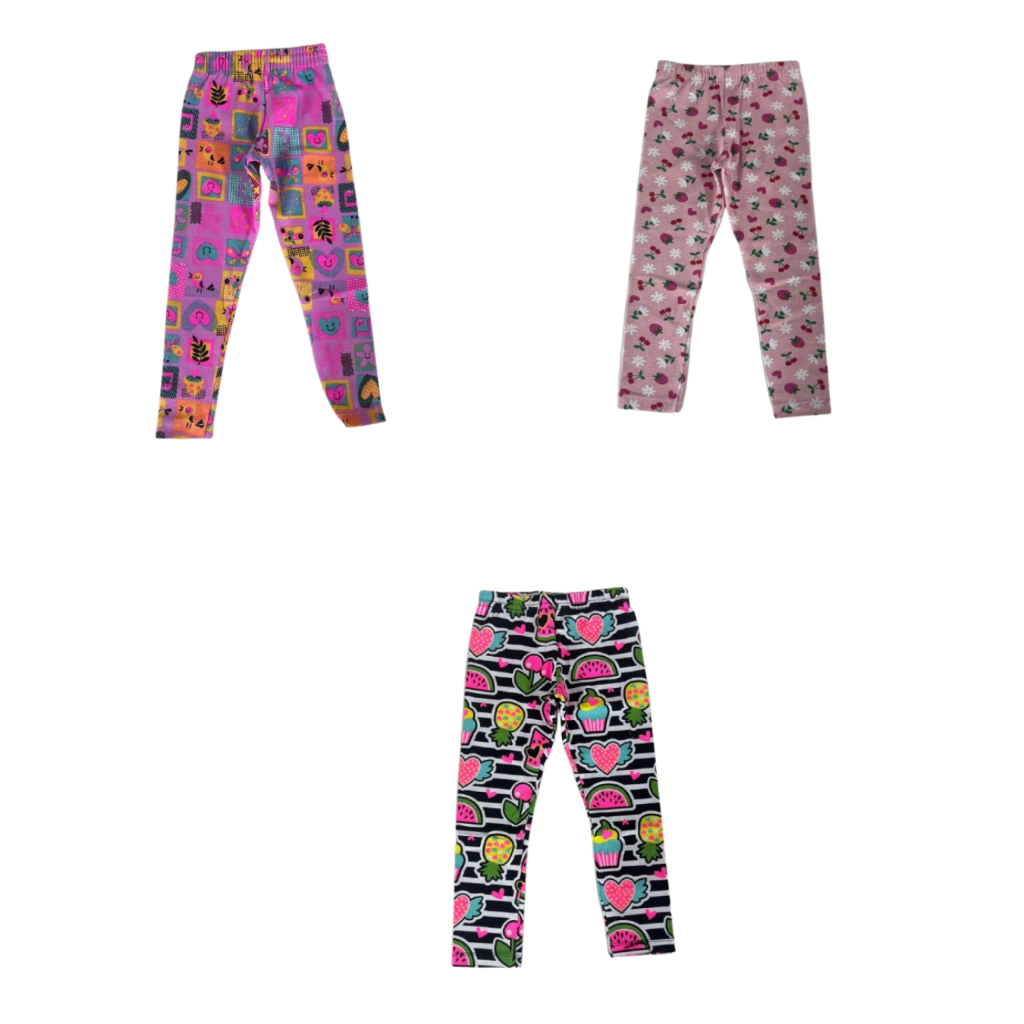 KIT 2 LEGGINGS SORTIDAS FEMININAS ESTAMPADAS CALÇAS PARA MENINA