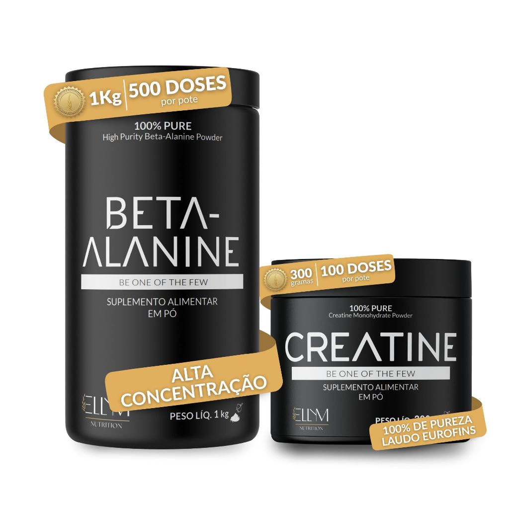 Kit Beta Alanina 1kg + Creatina 300g ELLYM NUTRITION Suplemento Alimentar Força e Resistência