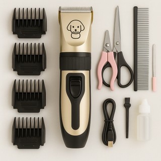 Kit Máquina de Tosa Pet Profissional Silenciosa Recarregável para Cães e Gatos com Acessó…