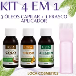 Kit Óleo Capilar 3 Unidades + Aplicador – Coco Rícino Alecrim Crescimento Capilar