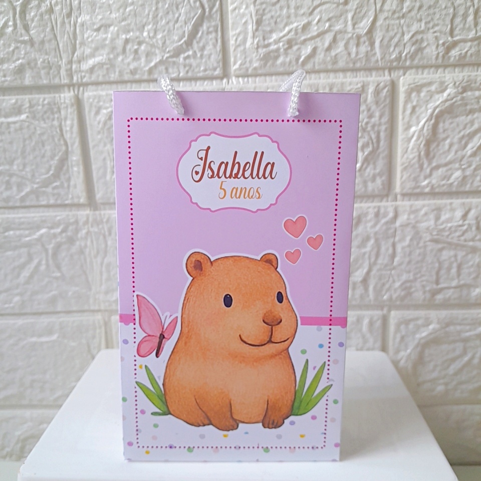 Sacolinha Surpresa  Capivara Personalizada  Pegue e Monte Lembrancinha Festa Infantil
