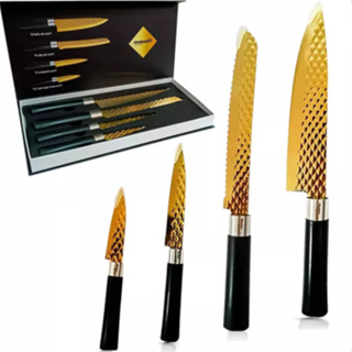 Jogo de Facas de Cozinha Profissional 4 Peças Premium Titanium Deluxe em Oferta na Shopee