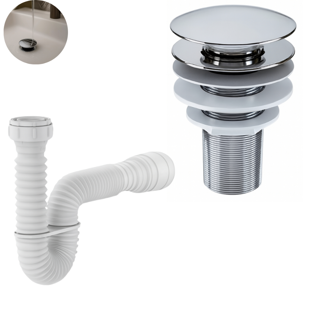 Kit de Banheiro em ABS- Ralo Válvula click 7/8 Cromada+ Sifão Flexível Sanfonado Universal em Oferta na Shopee