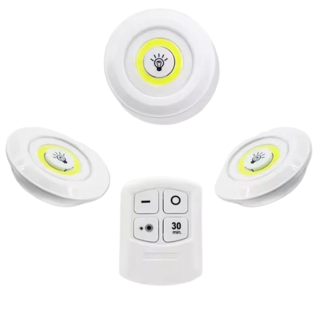 3 Lâmpadas Luminaria Led Sem Fio Ideal para Armários 1 Controle Remoto em Oferta na Shopee
