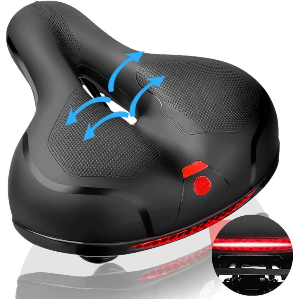Banco Bicicleta Selim Assento Largo Vazado Bike Confort Plus 2 Molas Gel Refletor Elastomero