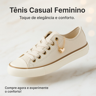 Tênis Feminino Retrô Estilo Clássico com Pingente e Sola em Borracha em Oferta na Shopee