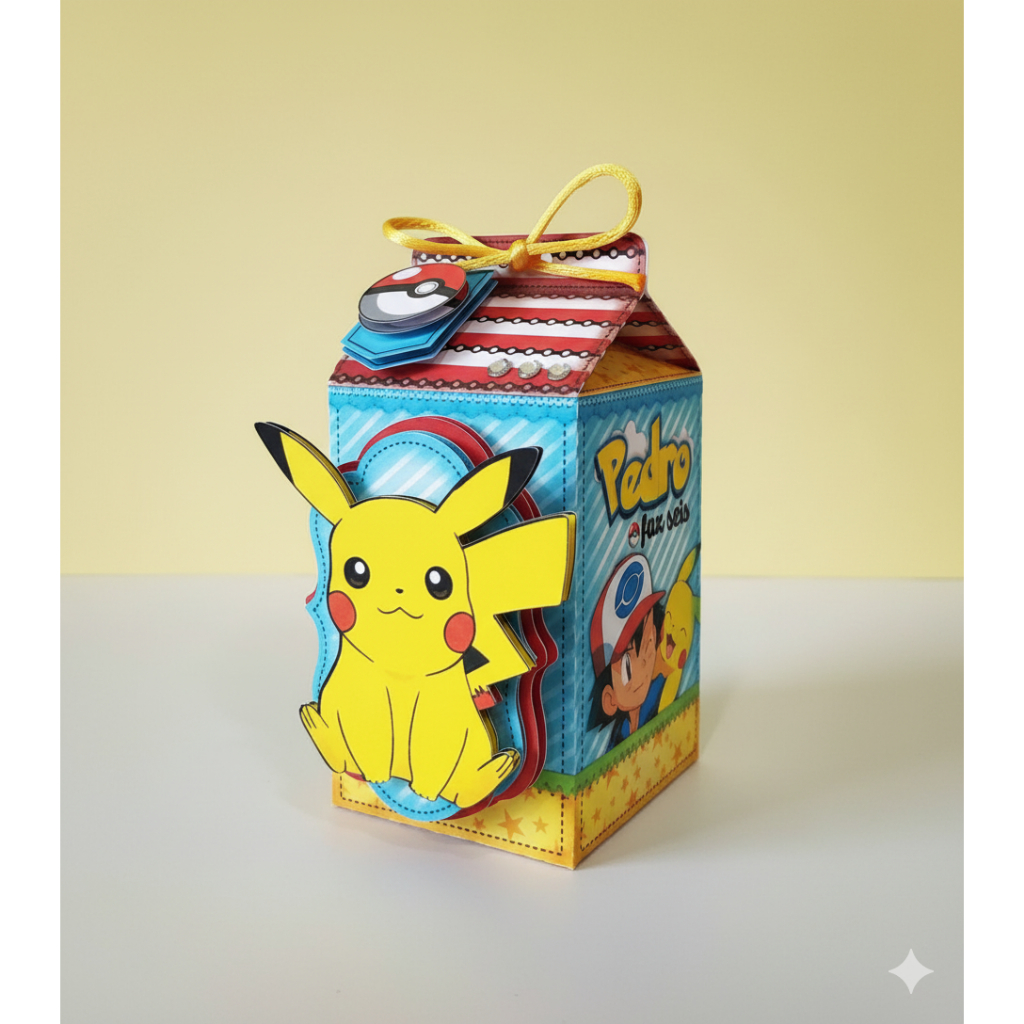 10 Caixinhas Milk Personalizadas Pokémon - Lembrancinha para Festa