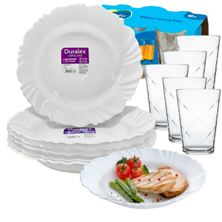 Jogo Kit 12 Pratos Duralex 6 Pétala Fundo Opaline 6 Copos Maracatu 280ml Jantar Buffet em Oferta na Shopee