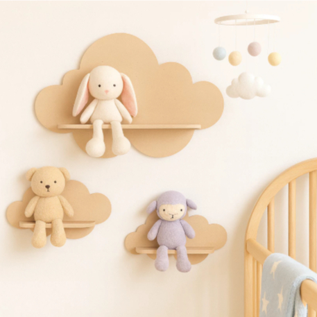 Prateleira Organizadora Nuvem 3 Peças Decoração Quarto Infantil Mdf
