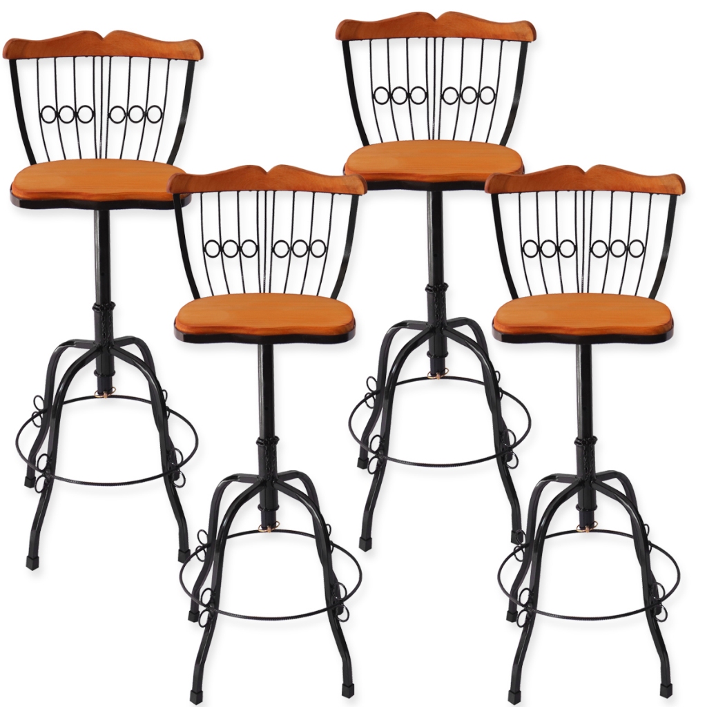 Conjunto 4 Banquetas Ferro E Madeira Regulável e Giratória em Oferta na Shopee