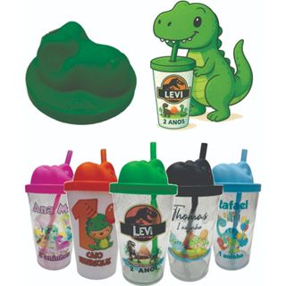 Kit Copos Twister 300ml com Tampa Dino - Personalizado em Oferta na Shopee