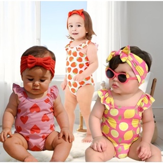 Moda Praia Bebê Infantil Menina Maiô + Faixa de Cabeça Uv50+ em Oferta na Shopee