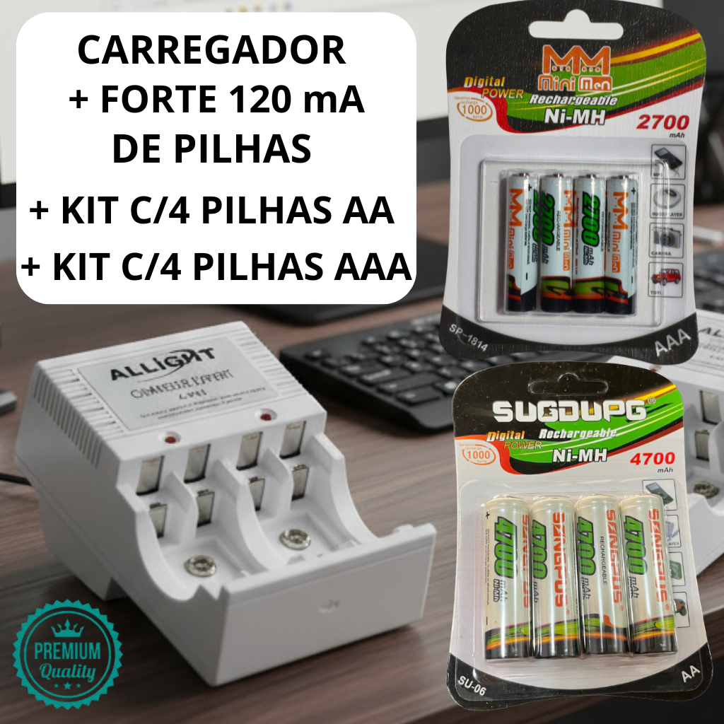 Kit Carregador De Pilhas AA/AAA/Bateria 9v Recarregáveis em Oferta na Shopee