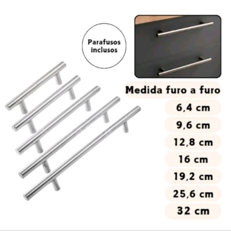 Puxador Tubular Haste Aço Inox para Porta Vidro, Madeira e Aluminio