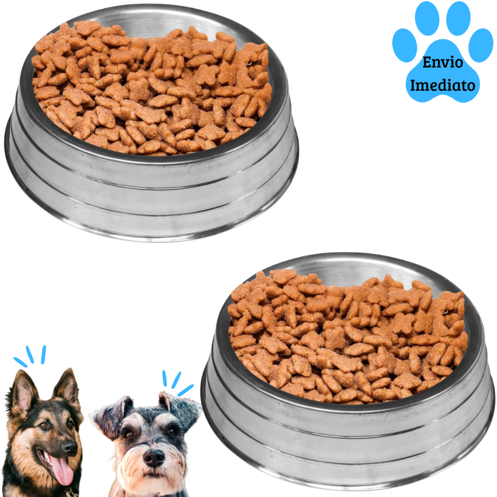 Kit 2 Comedouro Bebedouro Alumínio Pesado Polido Cães Médio Ração Água 1200ML em Oferta na Shopee