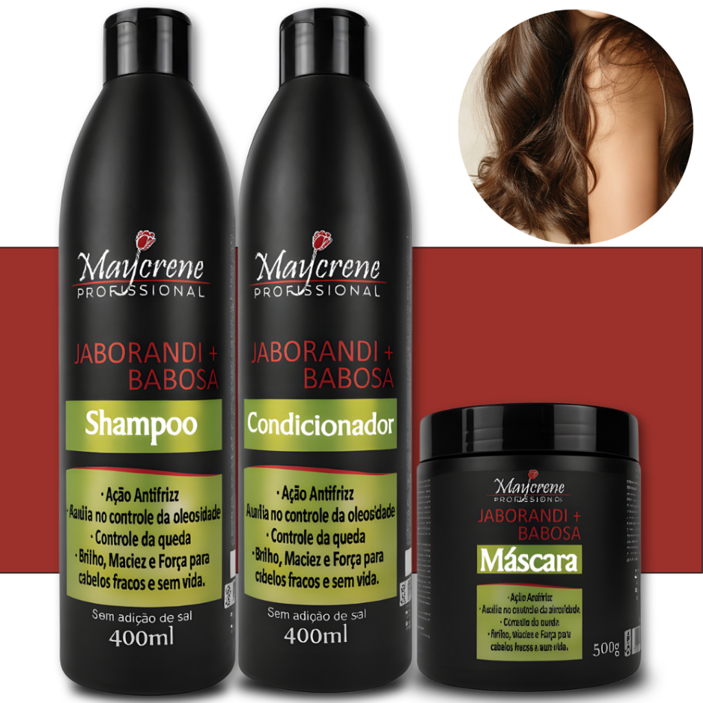 Kit Jaborandi Babosa 3x500ml Shampoo, Condicionador e Máscara Maycrene
