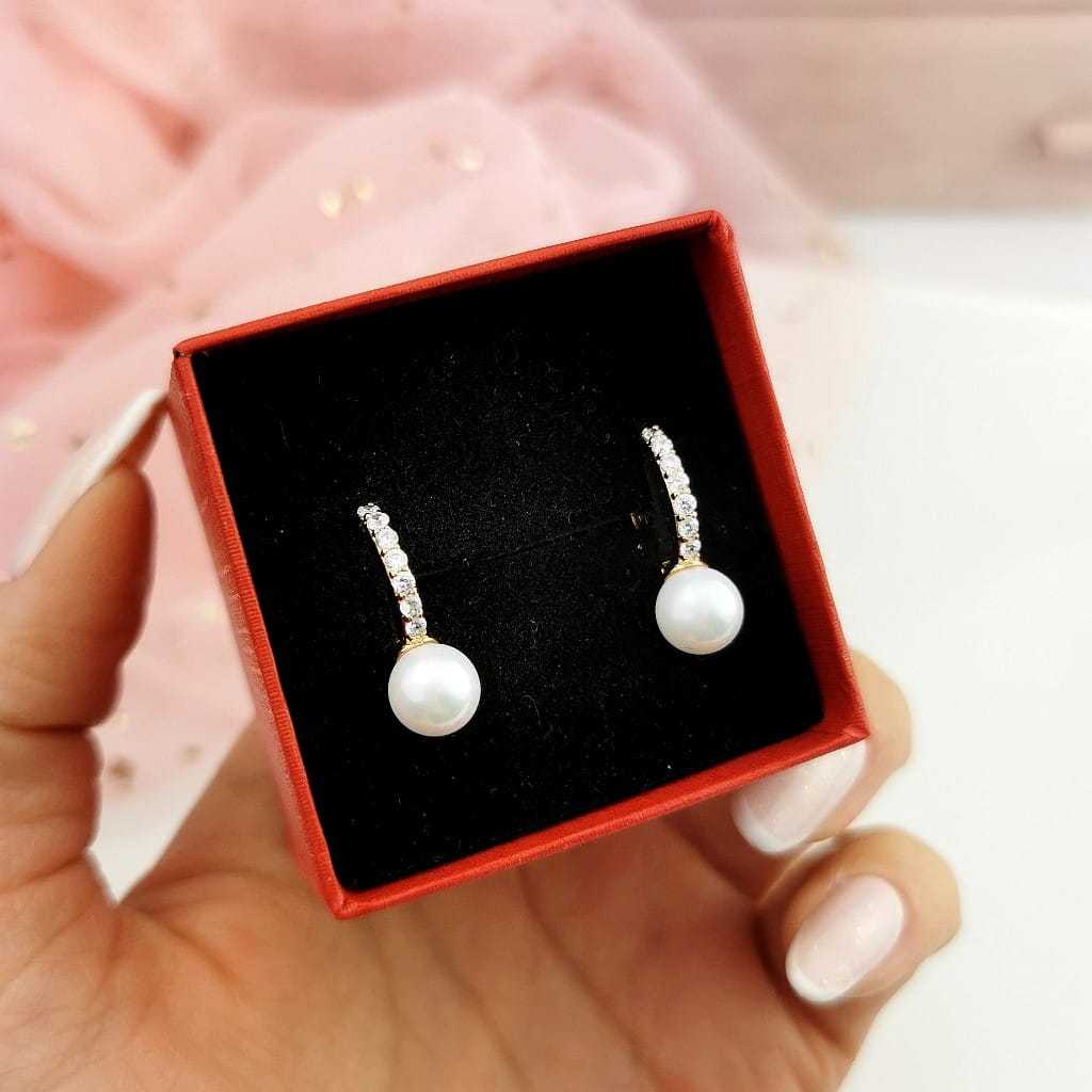 Brinco Argolinha Cravejada com Zircônias e Pérola Estilo Elegância Moda Feminina Brinco Luxo — imagem 2 de 2