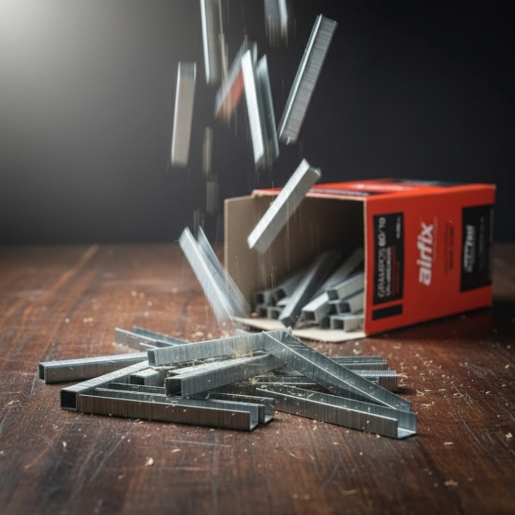 Grampo Airfix 80/10 Galvanizado, para grampeador pneumático, estofaria, marcenaria, móveis e fixações gerais.