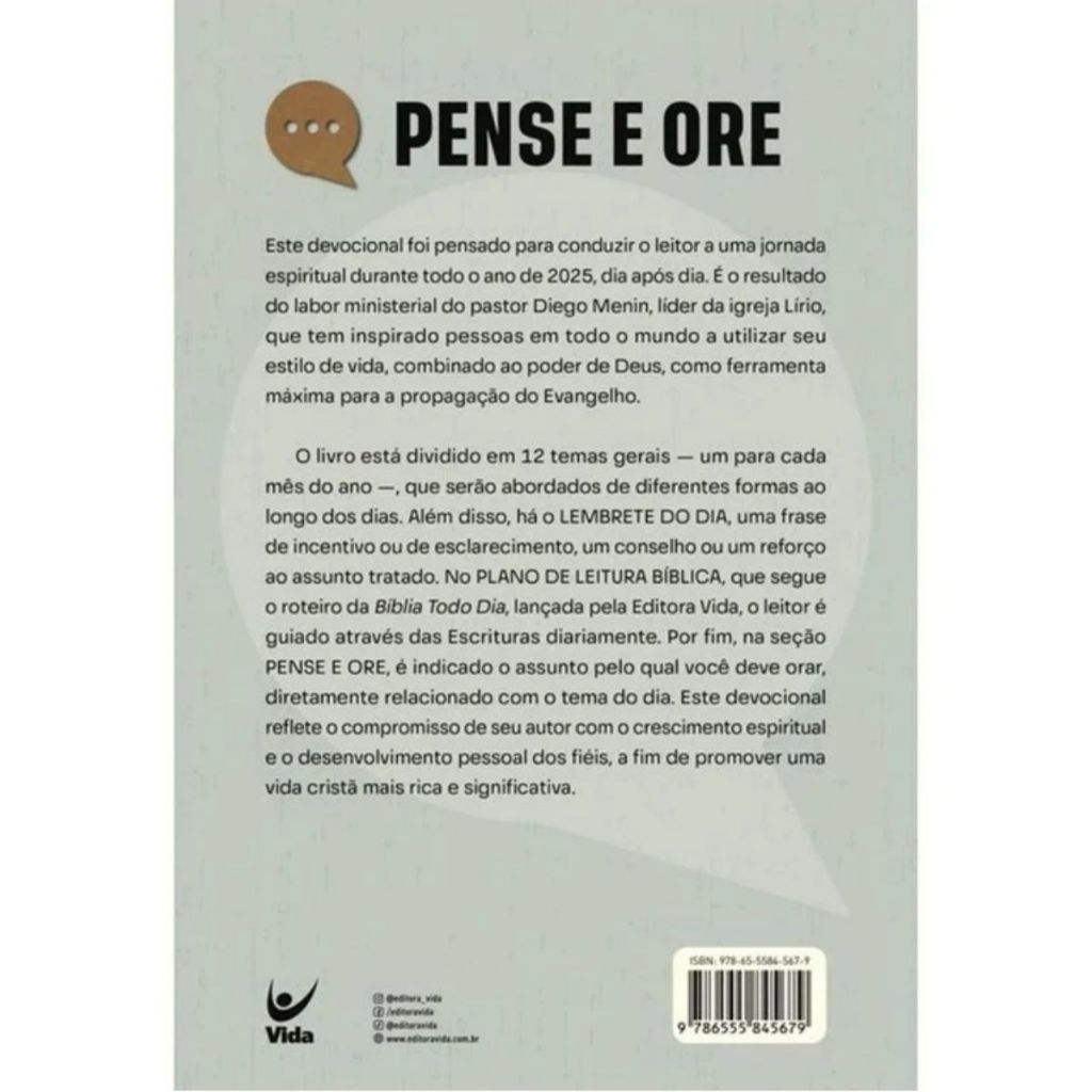 Detalhes do Livro Pense e Ore | Diego Menin | Editora Vida