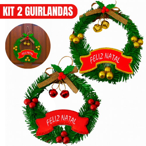 Kit 2 Guirlanda Natal Decorada Enfeite Natalino Pendente Decoração Luxo Porta Bolinha Laço Enfeitada