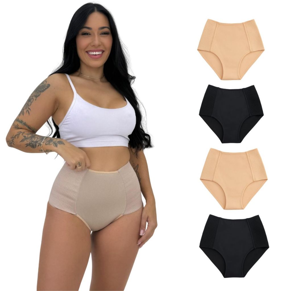 Kit 10 Calcinhas Cinta Modeladora Galena Cós Alto Conforto Moda Íntima Feminina Lingerie Estilo