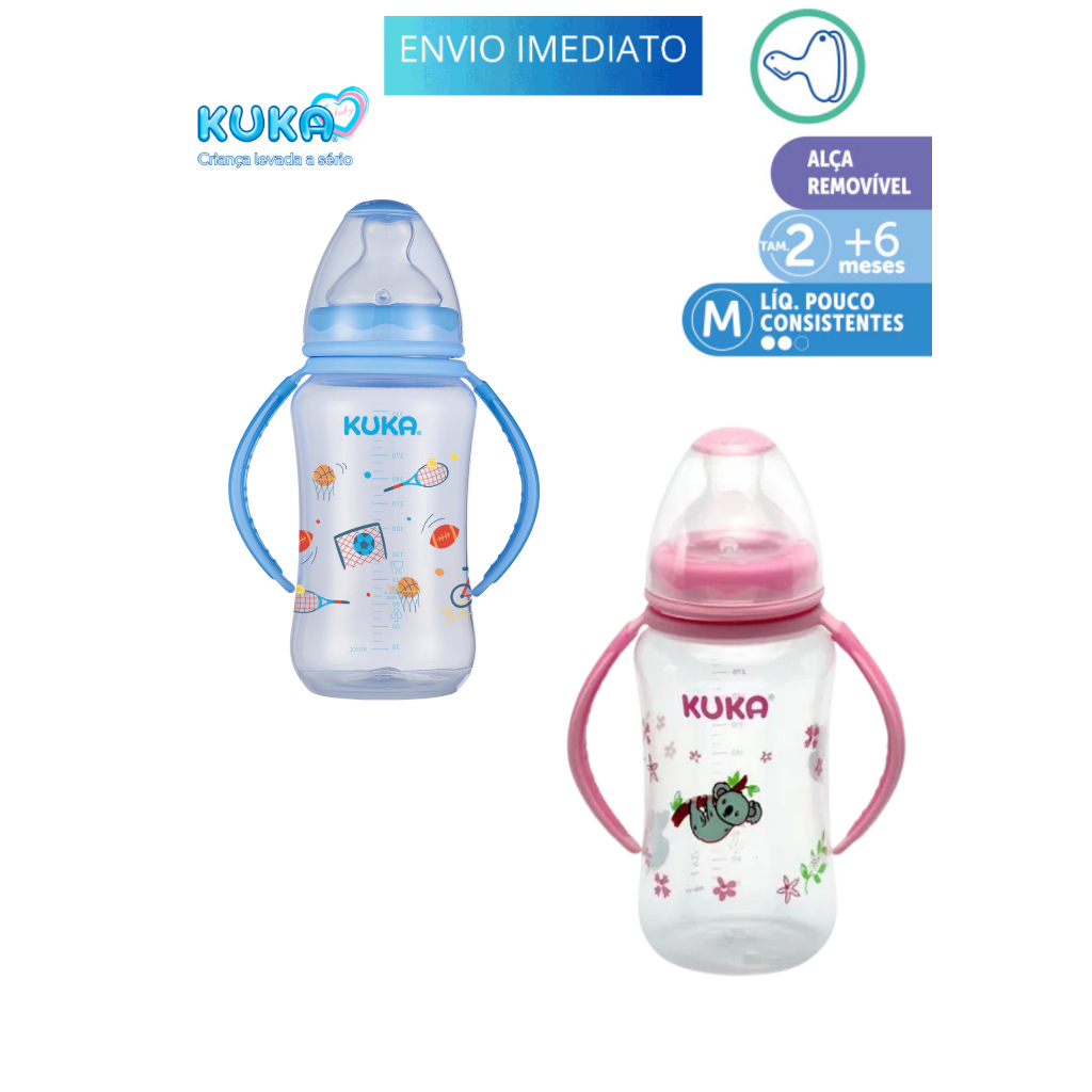 Mamadeira Kuka Big Orto Decorada 330ml com alça Bico Big Anatômico Ortodôntico Válvula Anti Cólica em Oferta na Shopee