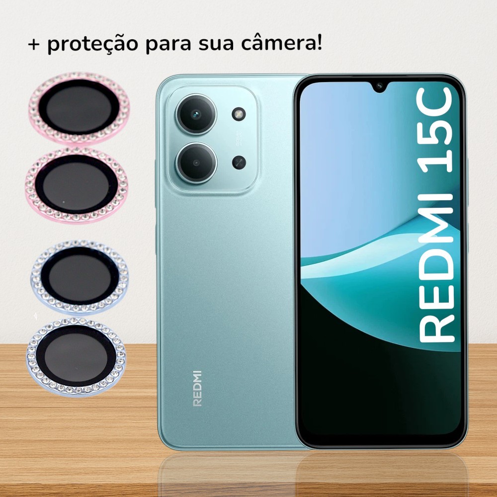 Kit 2x Protetora De Câmera Com Strass Para Redmi 15c em Oferta na Shopee