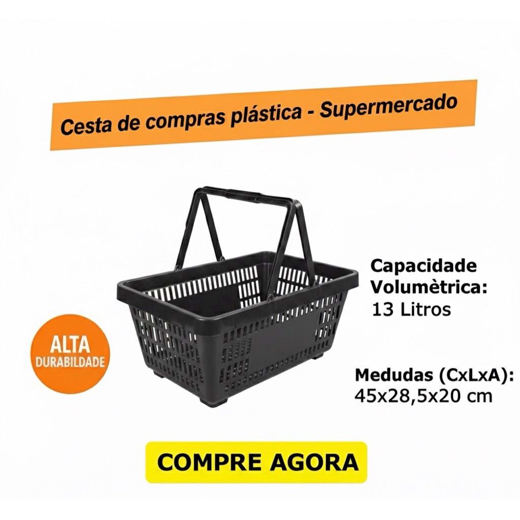 Kit Com 10 Cestos Para Compras Mercado Conveniência Preto Cesta Cestinhas