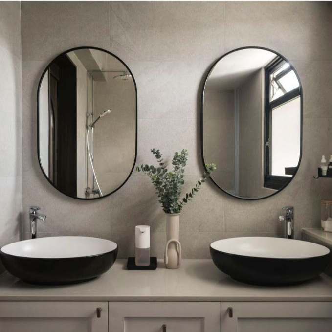 Kit 2 ou 1 Espelho Oval 80x50cm com Moldura em Couro ou Sem Moldura Elegante e Moderno