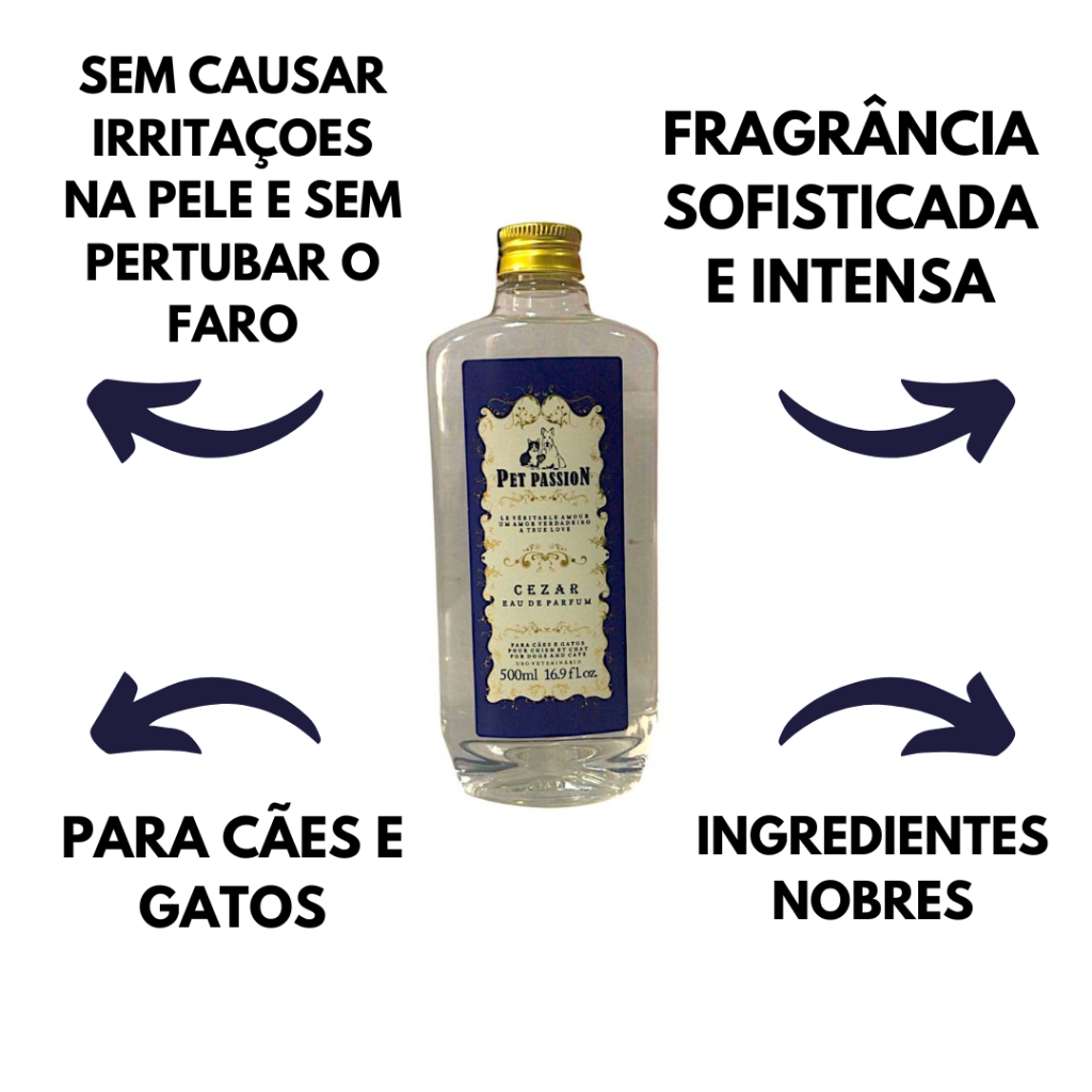 Perfume Cezar 500ml Pet Passion Para Cães e Gatos Banho e tosa Perfume pet de alta fixação importado