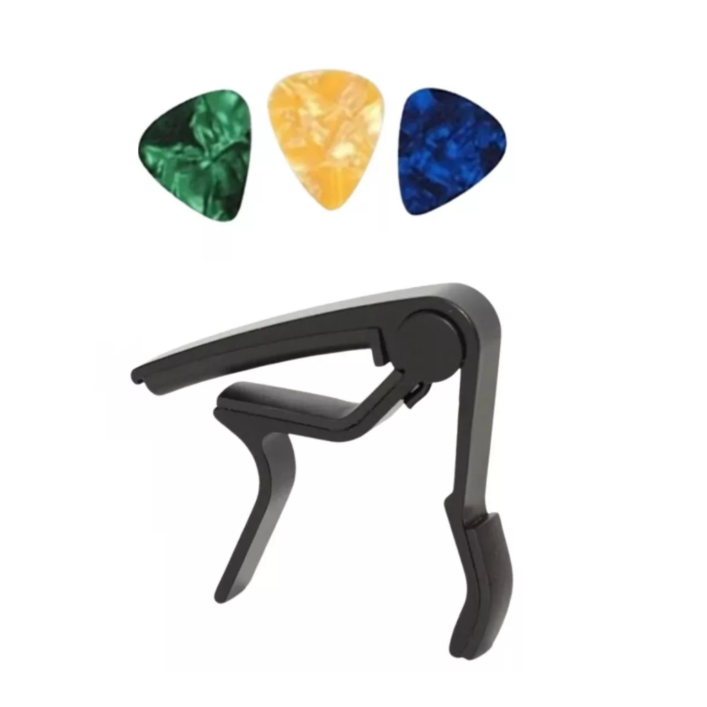 Capotraste Capo Braçadeira Abraçadeira Pestana Guitarra Violao VIola Ukulele Capo Resistente - Mola e Proteção de Braços