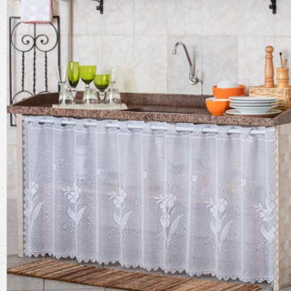 Cortina de pia/balcão renda 1,30 x 0,70 cm varão cozinha balcão decoração.DESENHO PODE SER DIFERENTE em Oferta na Shopee