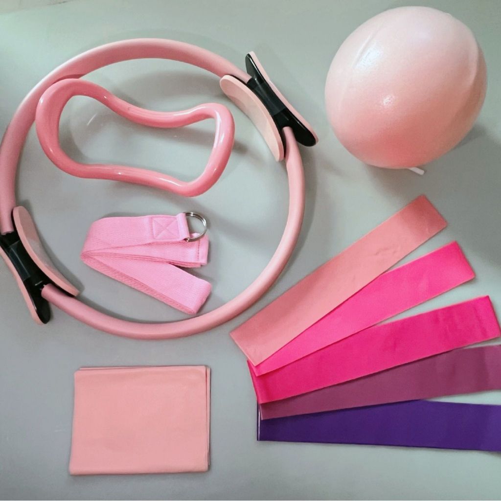 kit para pilates yoga /tonificador, faixa elastico 150cm, bola 25cm,kit5 mini band elastico treino.