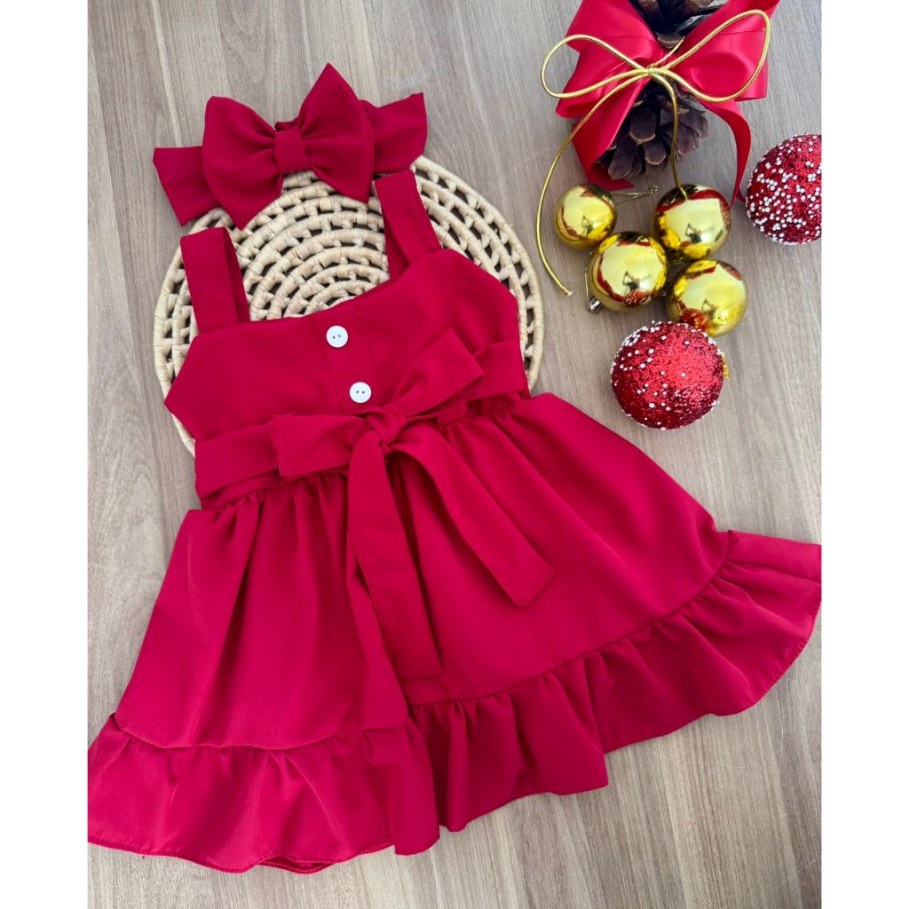 vestido criança sophia infantil menina festa vermelho natal ano novo basico casual