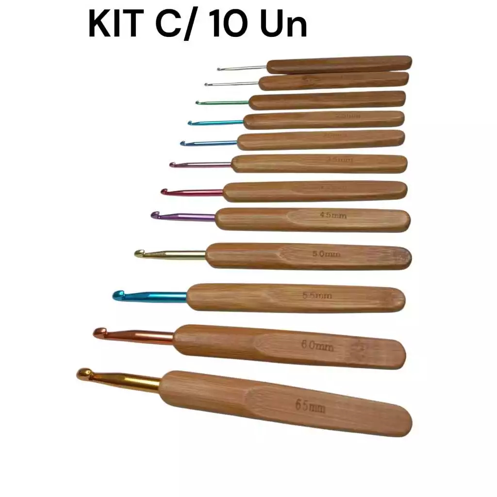 kIT C/10 AGULHAS DE CROCHÊ CABO MADEIRA-BAMBU+BRINDE 2 MARCADOR CADEADO em Oferta na Shopee