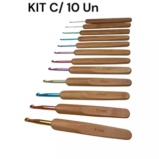 kIT C/10 AGULHAS DE CROCHÊ CABO MADEIRA-BAMBU+BRINDE 2 MARCADOR CADEADO em Oferta na Shopee