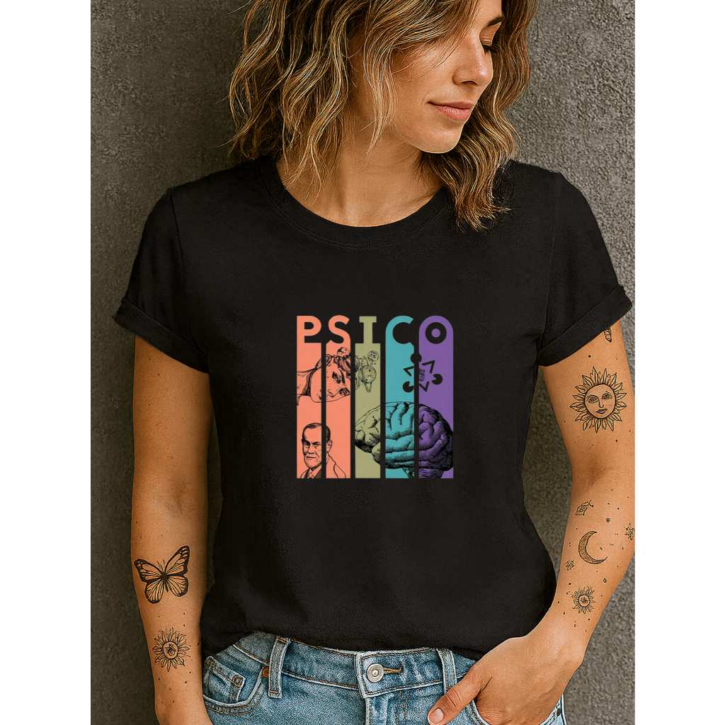 Camiseta Babylook Feminina Estampada 100% Algodão Curso Faculdade Profissão Psicologia Colorido