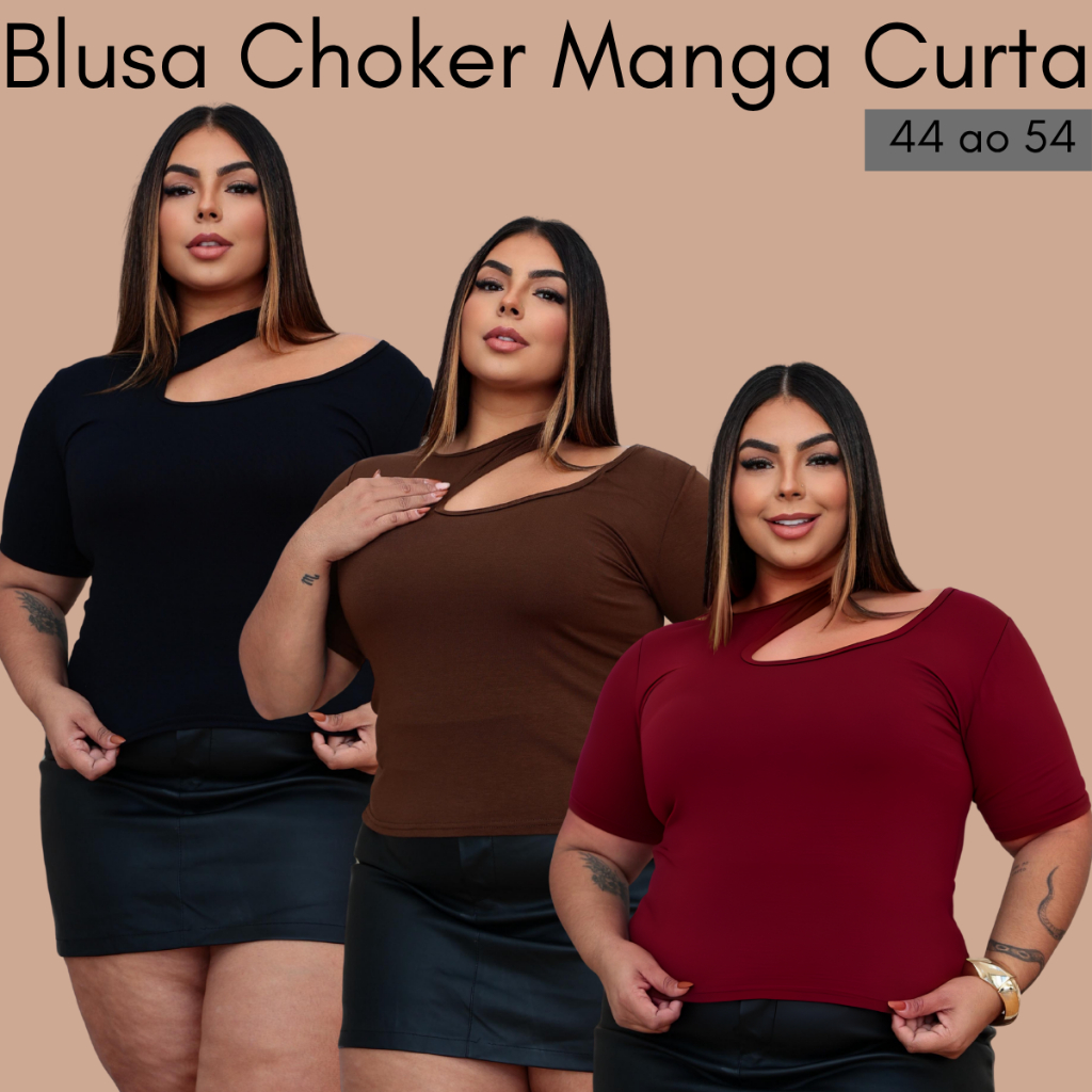 Blusa Chocker Feminina Plus Size  Manga Curta Casual Elegante Confortável Curve curvy em Oferta na Shopee