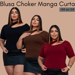 Blusa Chocker Feminina Plus Size  Manga Curta Casual Elegante Confortável Curve curvy em Oferta na Shopee