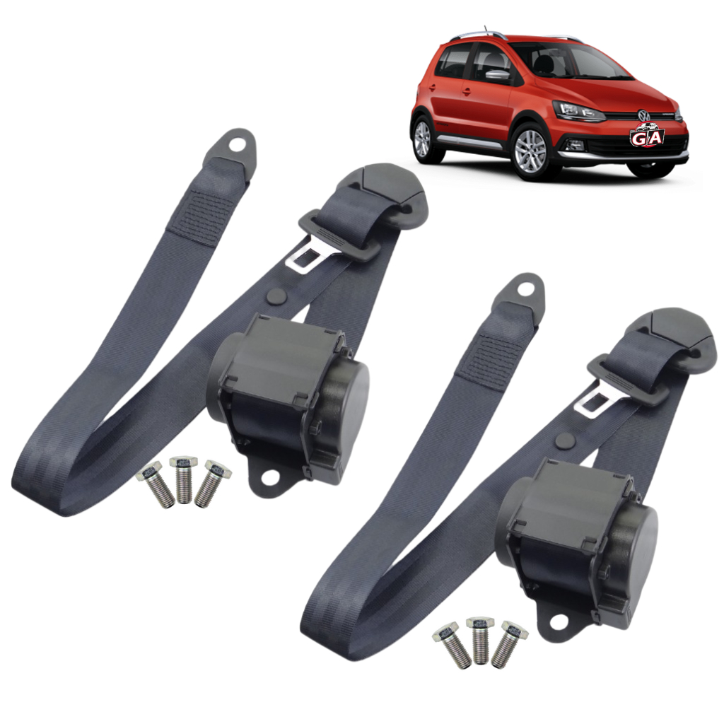 Kit 2 Cinto De Segurança Retrátil Três Ponta Pontos Volkswagen Crossfox