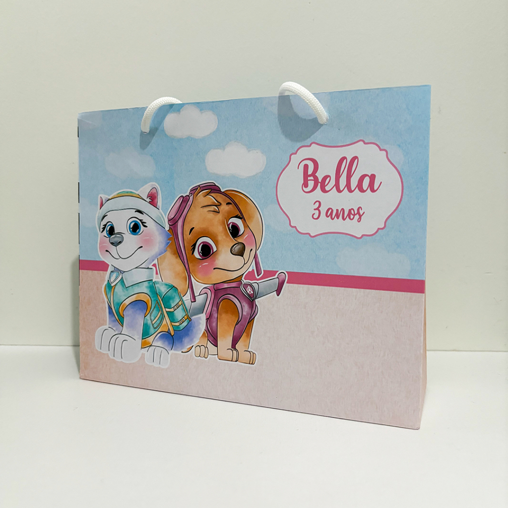 Sacolinha Sacola Personalizada | Chá de bebe | Lembrancinha Patrulha Canina Sky e everest