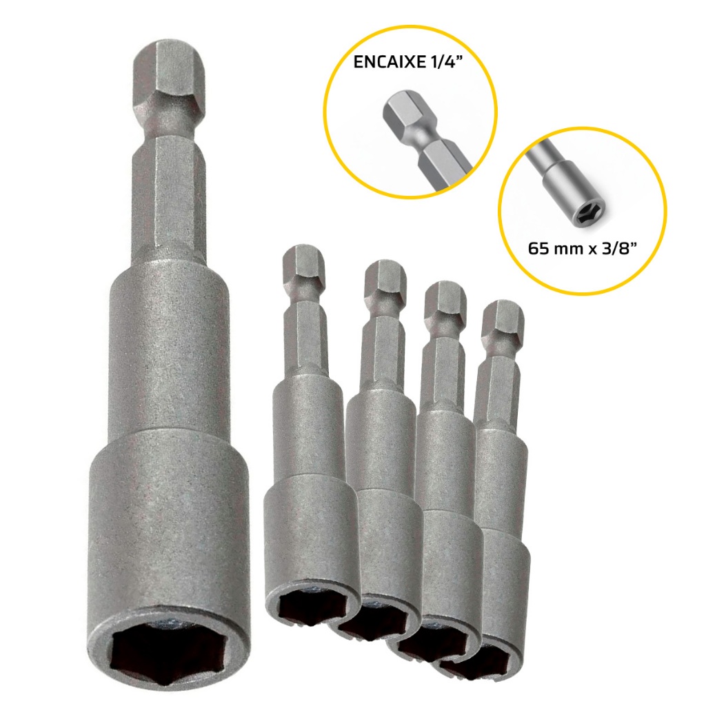 Adaptador Ponteira Bits Soquete Canhão 3/8 05 Peças Para Parafusadeira em Oferta na Shopee