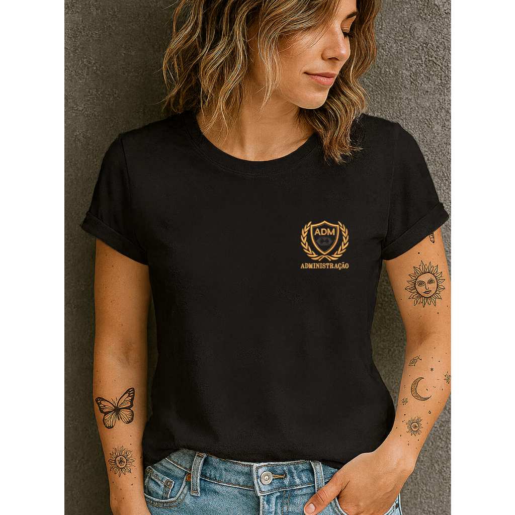 Camiseta Babylook Feminina Estampada 100% Algodão Curso Faculdade Profissão Adm Administração Brasão em Oferta na Shopee