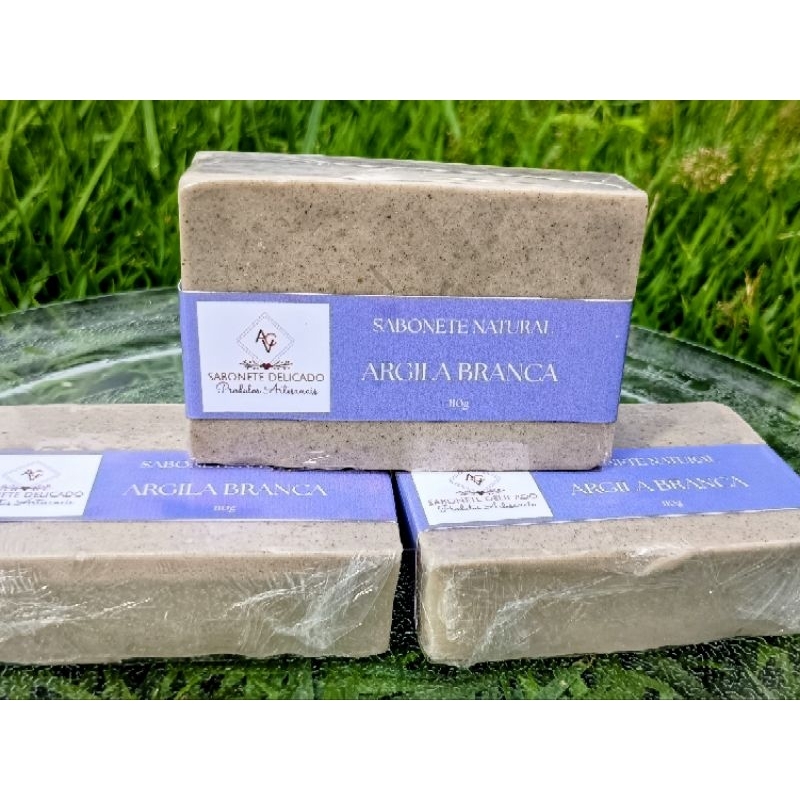 Kit 2 Sabonete Artesanal de Argila Branca Limpeza Suave Clareadora e Hidratação Natural da Pele